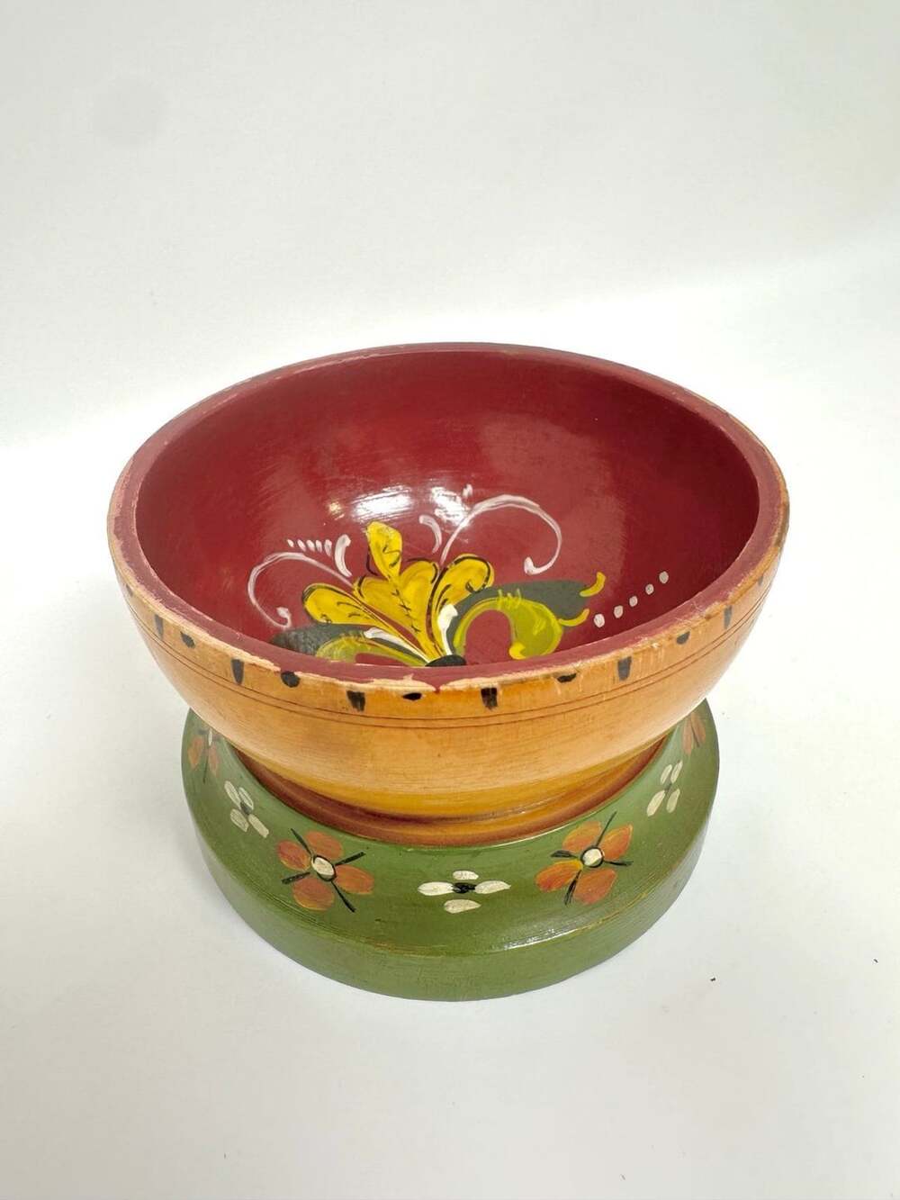 Norwegian Rosemaling Footed Wooden Bowl Hand-Turned Folk Art painted & signed